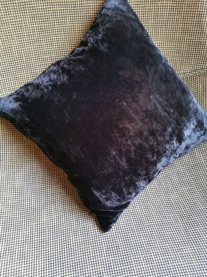 Hand-painted velvet cushions, LEAF mustard and dark brown.