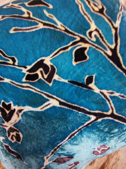 Hand-painted velvet cushions, TWIG  turquoise and black.