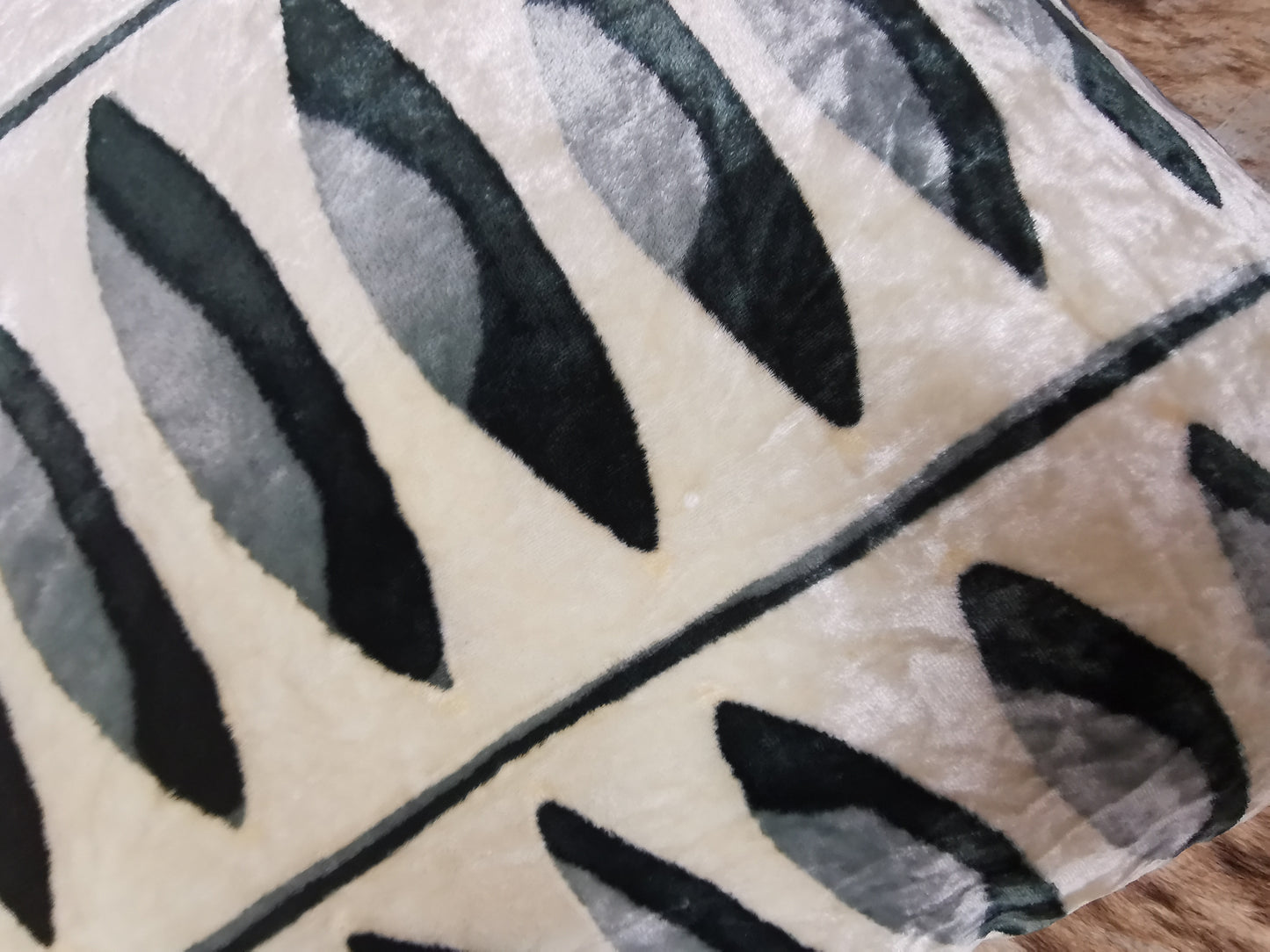 Hand-painted velvet cushions, OVAL black and cream.