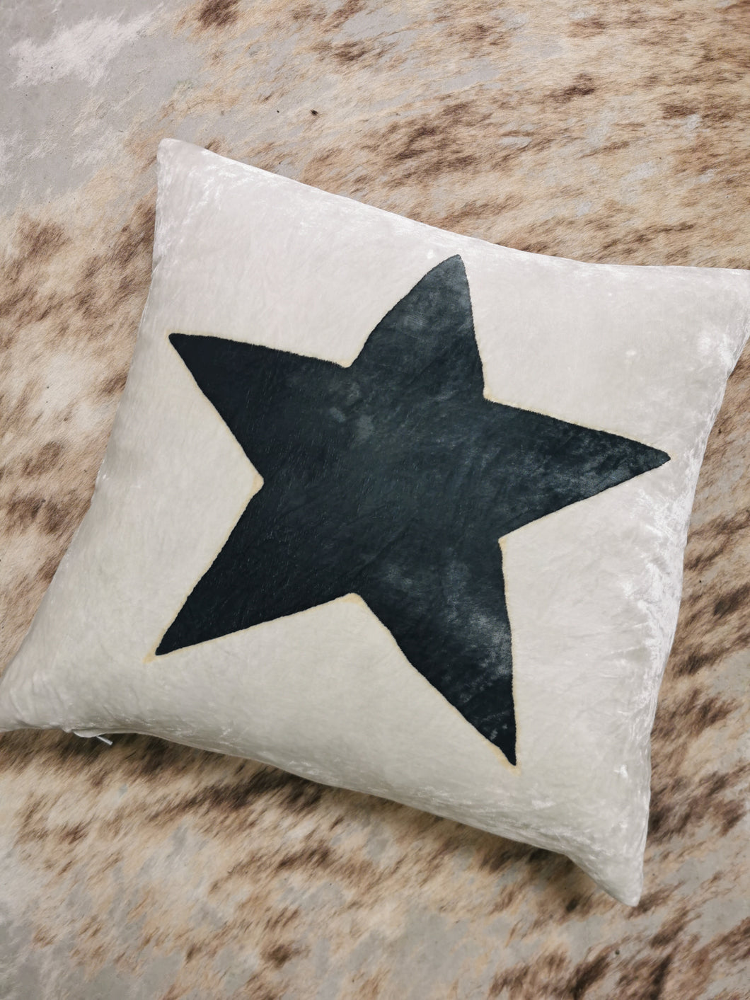 Hand-painted velvet cushions, STAR charcoal grey star.