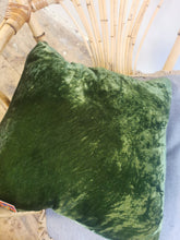 Load image into Gallery viewer, Hand-painted velvet cushions, LEOPARD yellow on green background.
