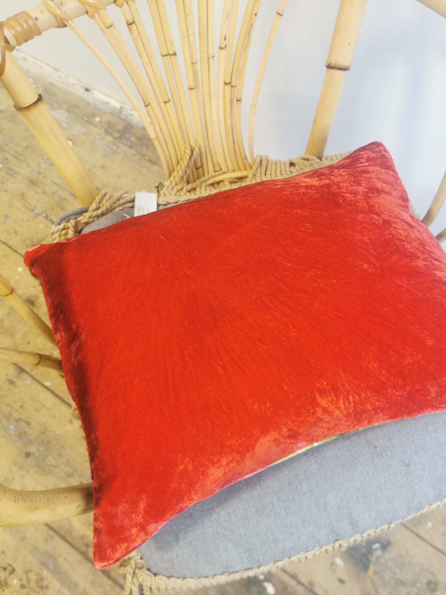 Hand-painted velvet cushions, TOCAN  blacks on red background.