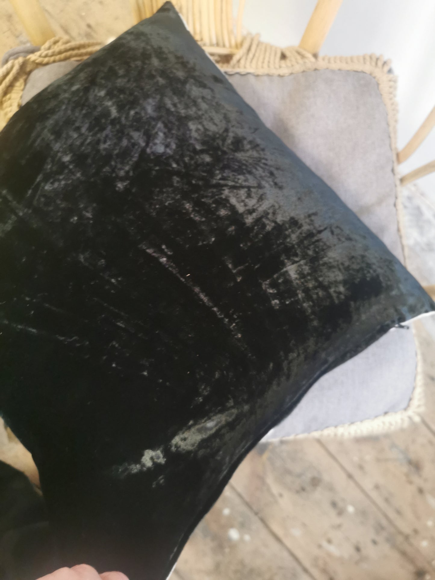 Hand-painted velvet cushions, STAR dark green grey star. 12"