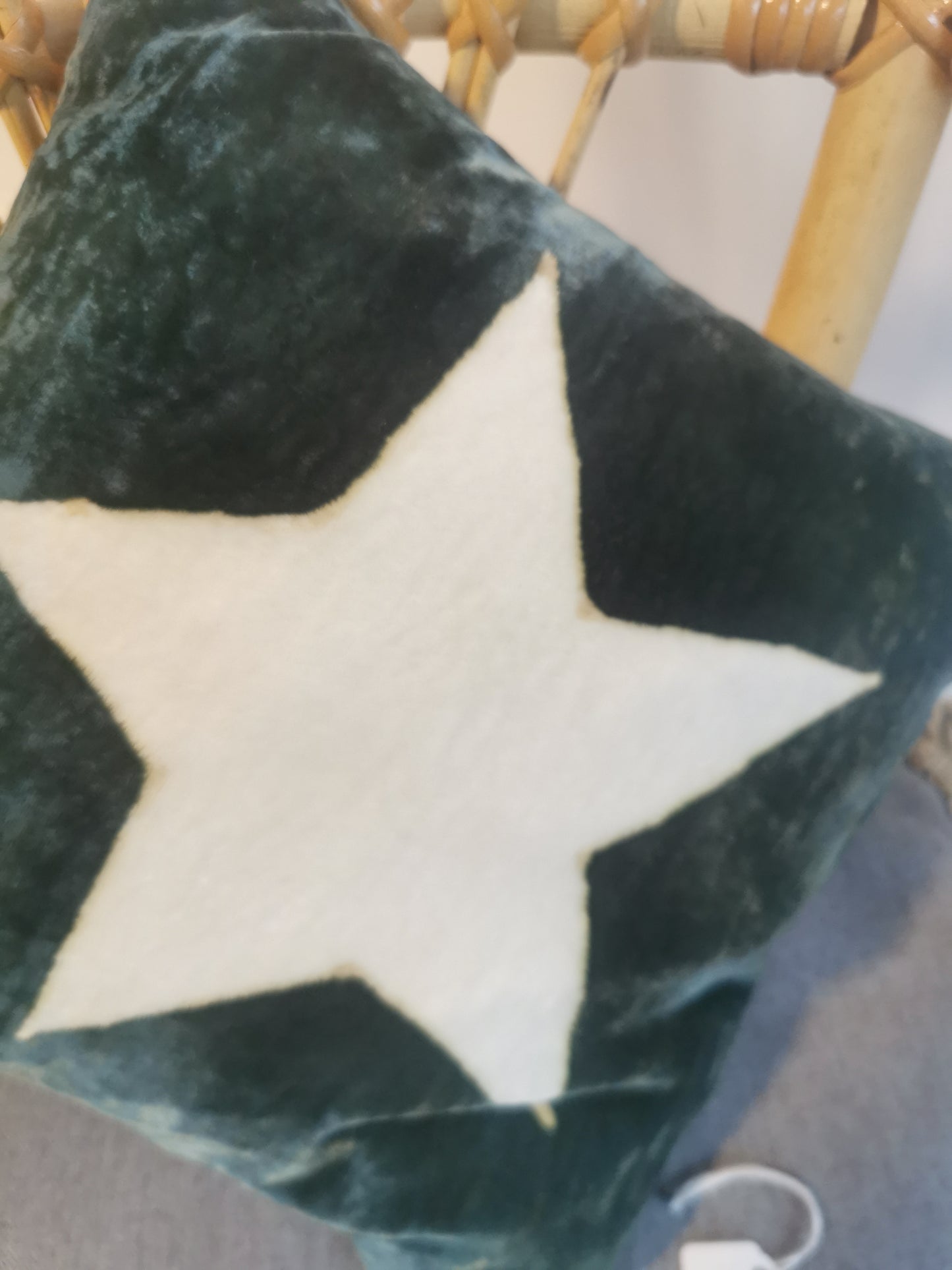 Hand-painted velvet cushions, STAR dark green grey star. 12"