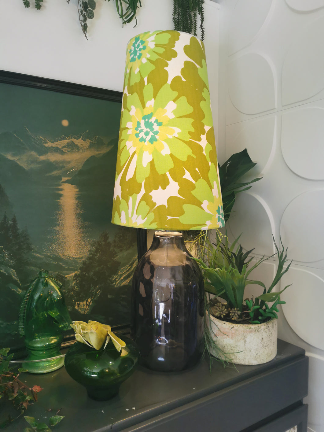 Conical vintage recycled fabric lampshade, MARGOT