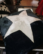 Load image into Gallery viewer, Hand-painted velvet cushions, STAR off white on inky black background.
