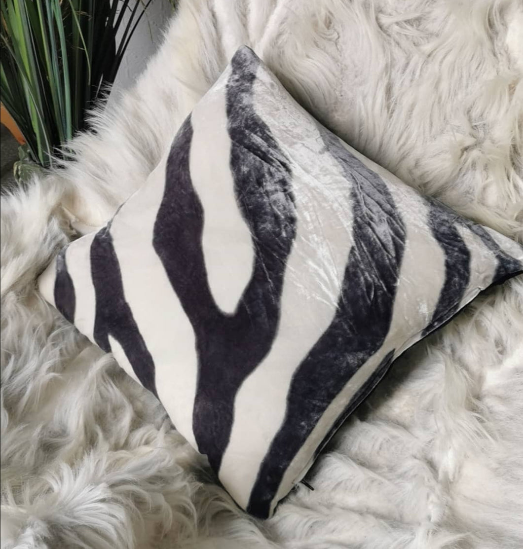 Hand-painted velvet cushions, ZEBRA black and white.